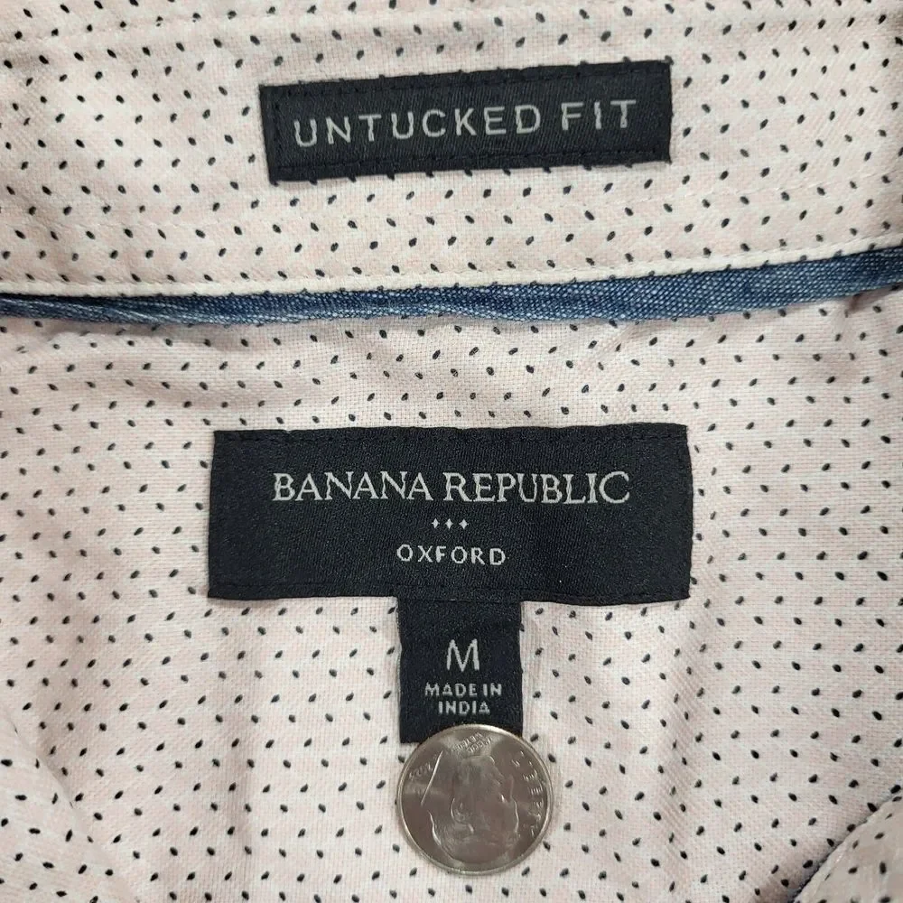 Banana Republic Mens Medium Pink Untucked Fit Oxford Long Sleeve‎ Shirt